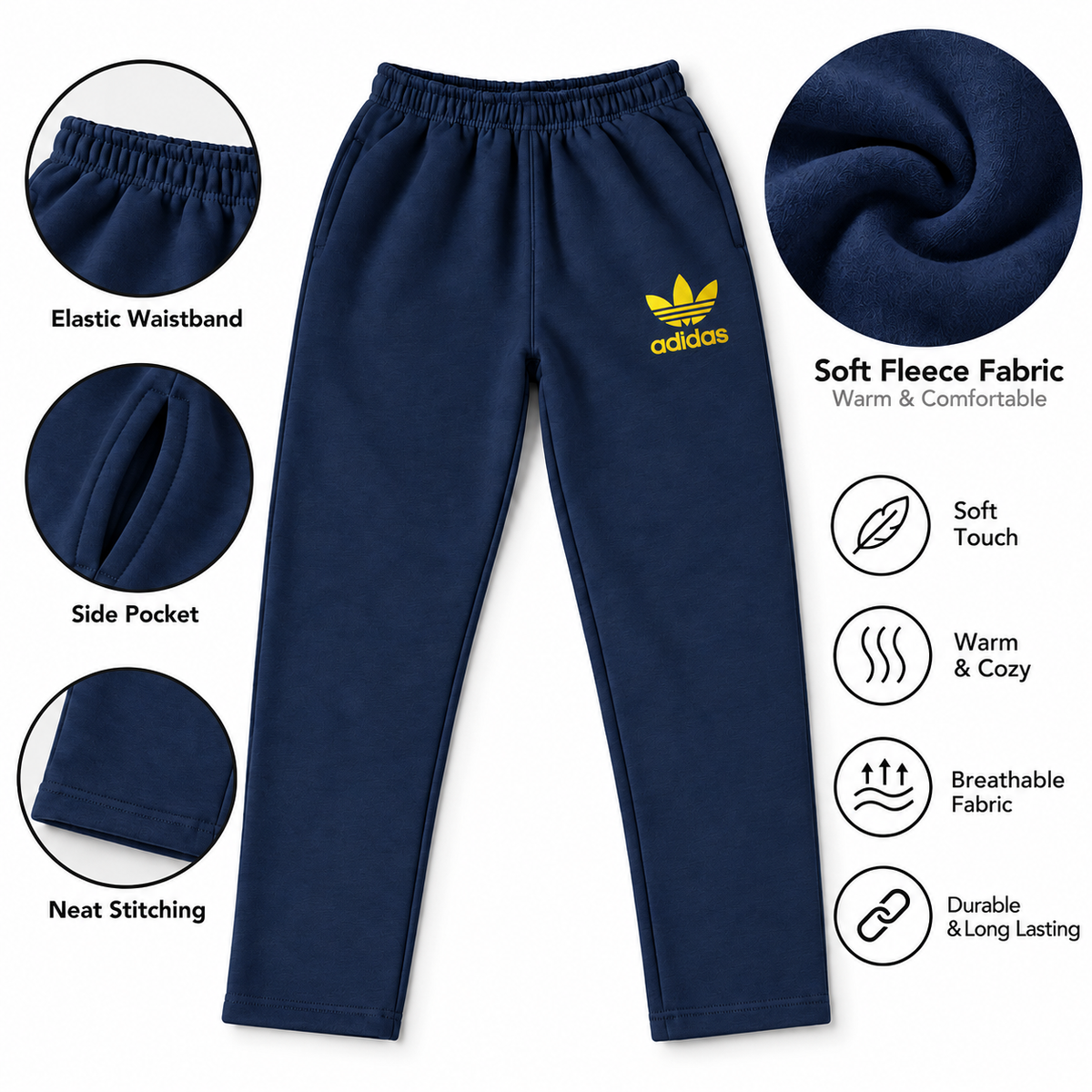 Premium Fleece Branded Trousers for Men Soft, Warm & Comfortable Navy