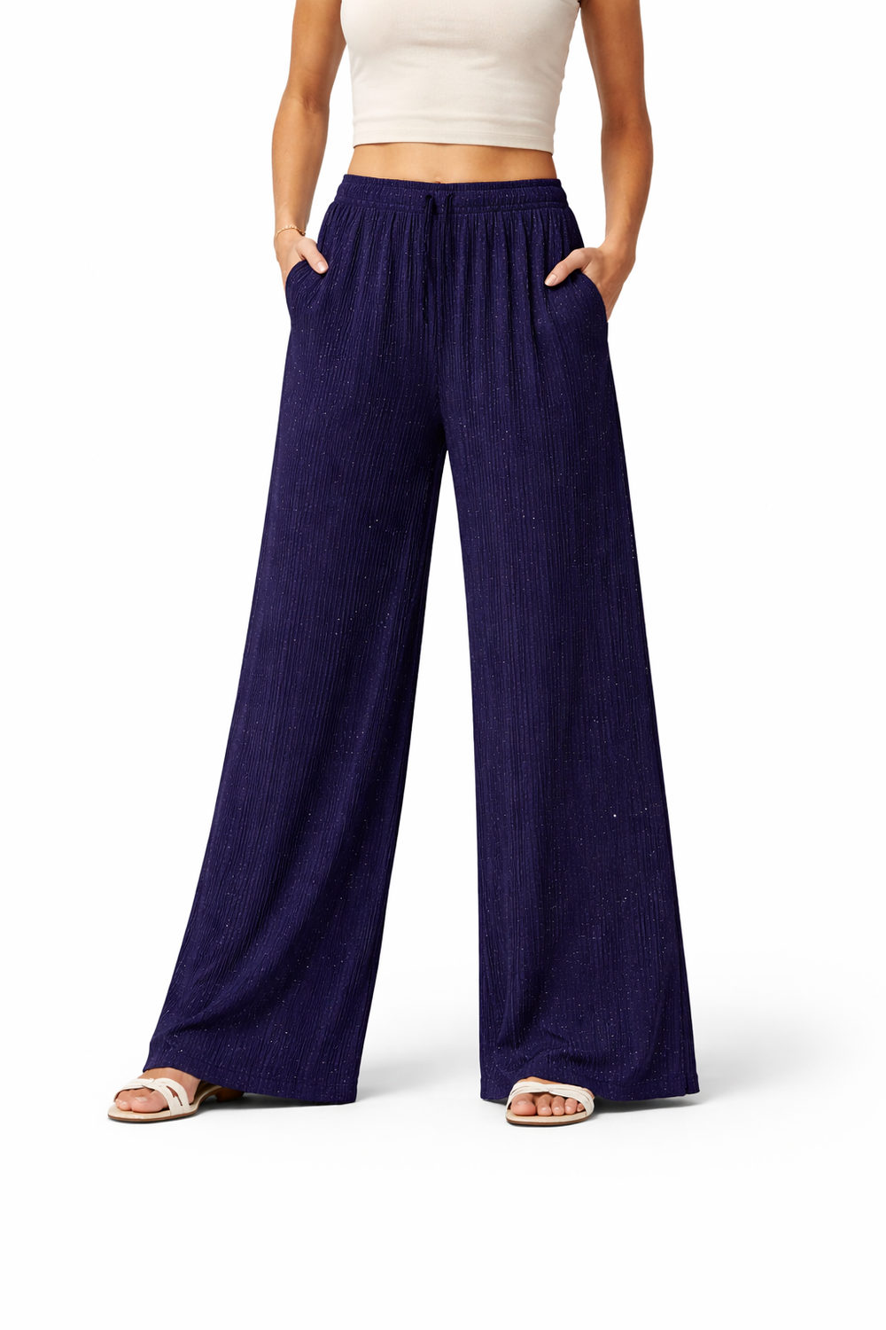 Women Ribbed Wide Leg Pants – Soft Stretch Casual Trousers