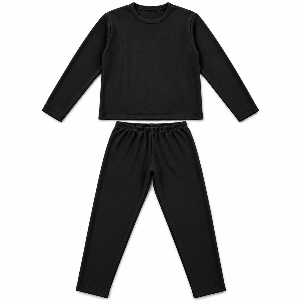Unisex Ribbed Thermal Warmer Set Full Sleeve Shirt & Trouser Black