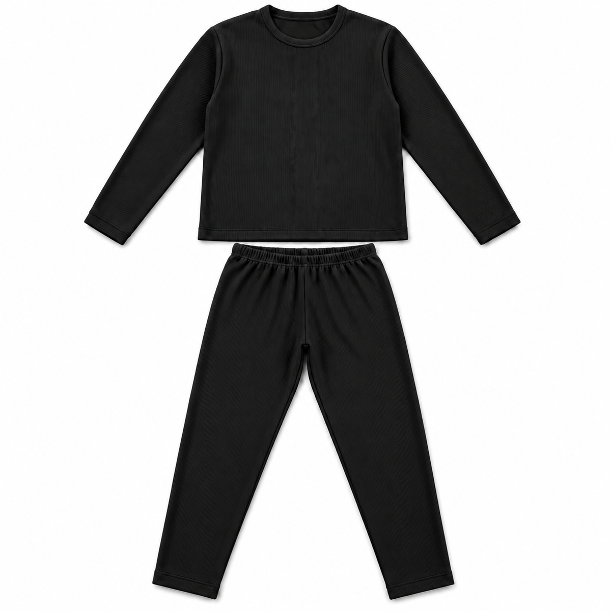Unisex Ribbed Thermal Warmer Set Full Sleeve Shirt & Trouser Black