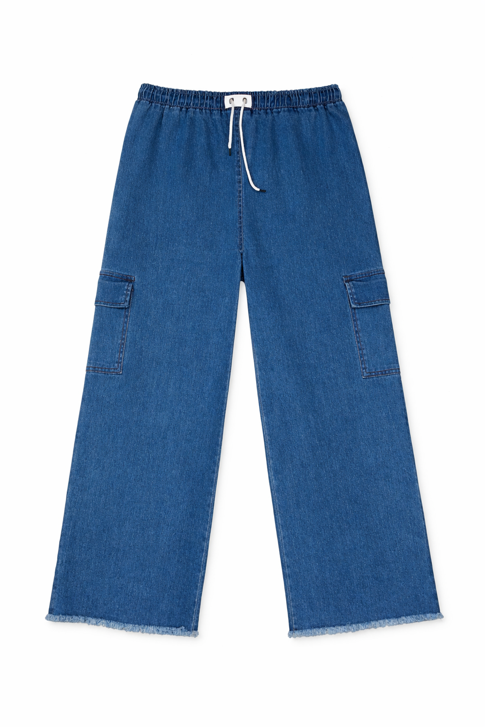 Girls Wide-Leg Denim Cargo Jeans – Elastic Waist Casual Fit