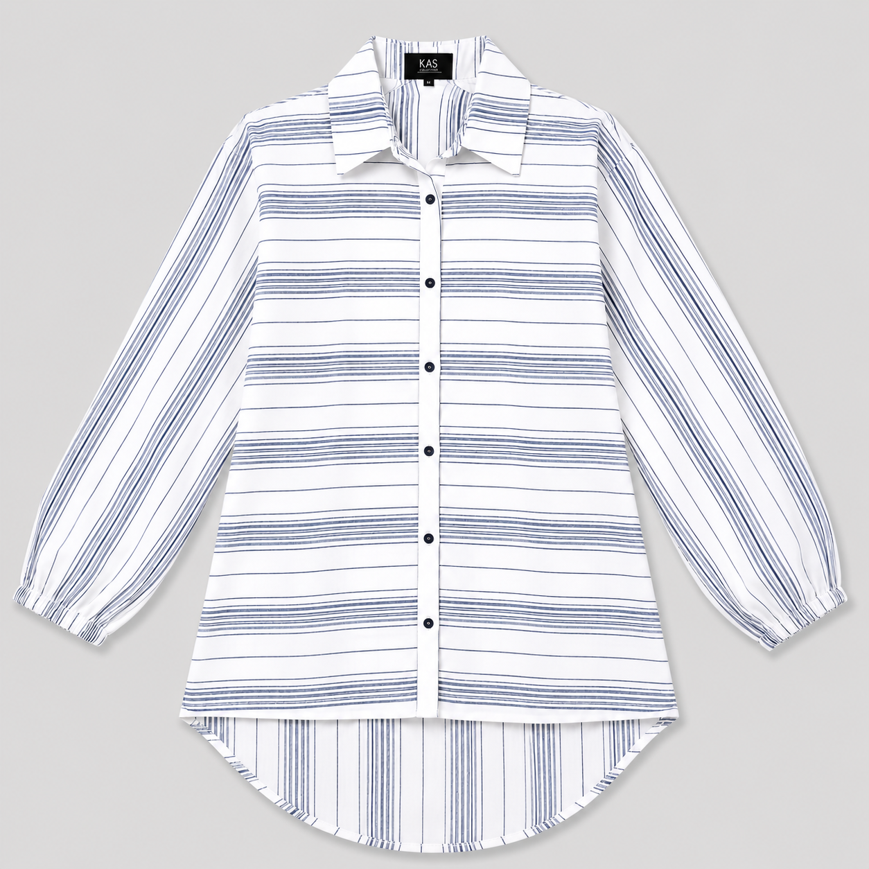 Women’s White & Blue Striped Long Shirt – Full Sleeve Button Down