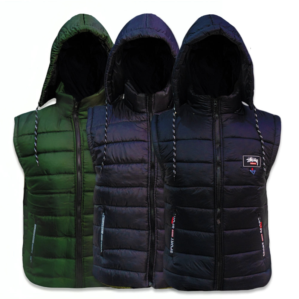 Men Puffer Sleeveless Jacket with Hood