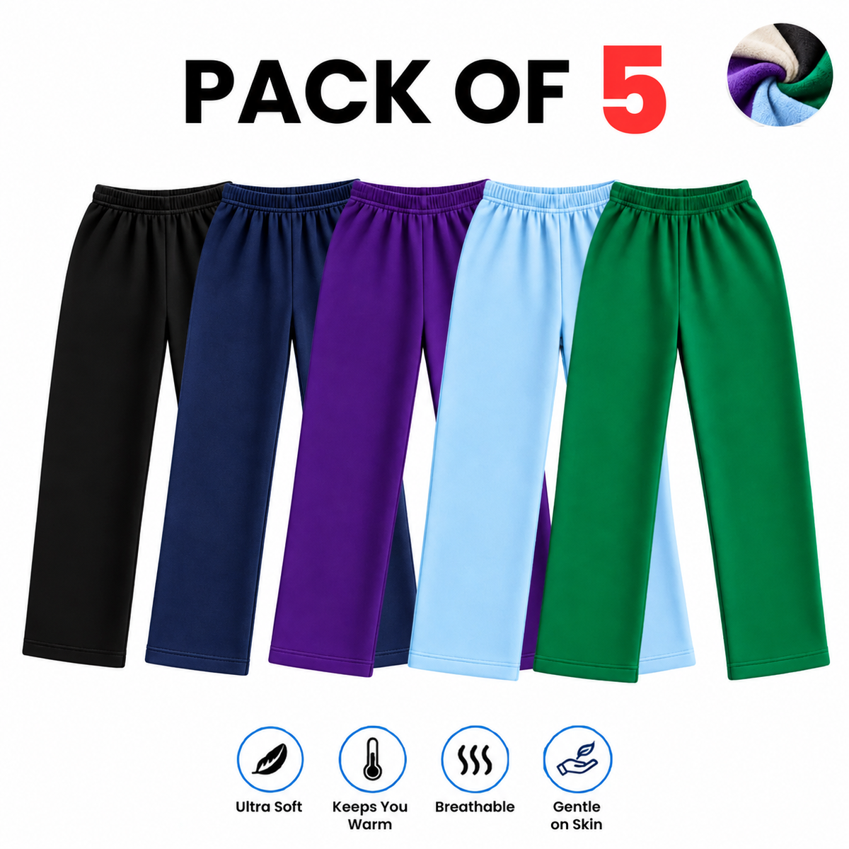 Women’s Fleece Trousers  Pack of 5 Soft & Warm Winter Trousers