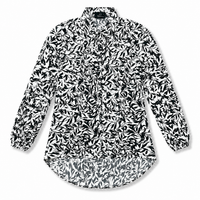 Women’s Black & White Leaf Printed Long Shirt – Full Sleeve
