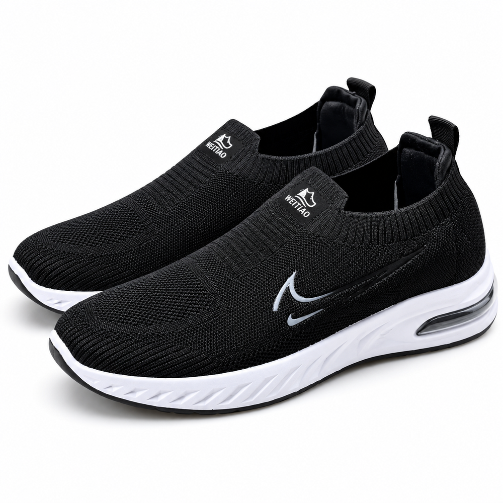Unisex Black Knit Slip-On Sneakers Shoes