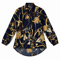 Women’s Navy Blue Chain Print Long Shirt – Full Sleeve