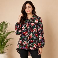 Women’s Floral Printed Long Shirt – Full Sleeve Casual Wear