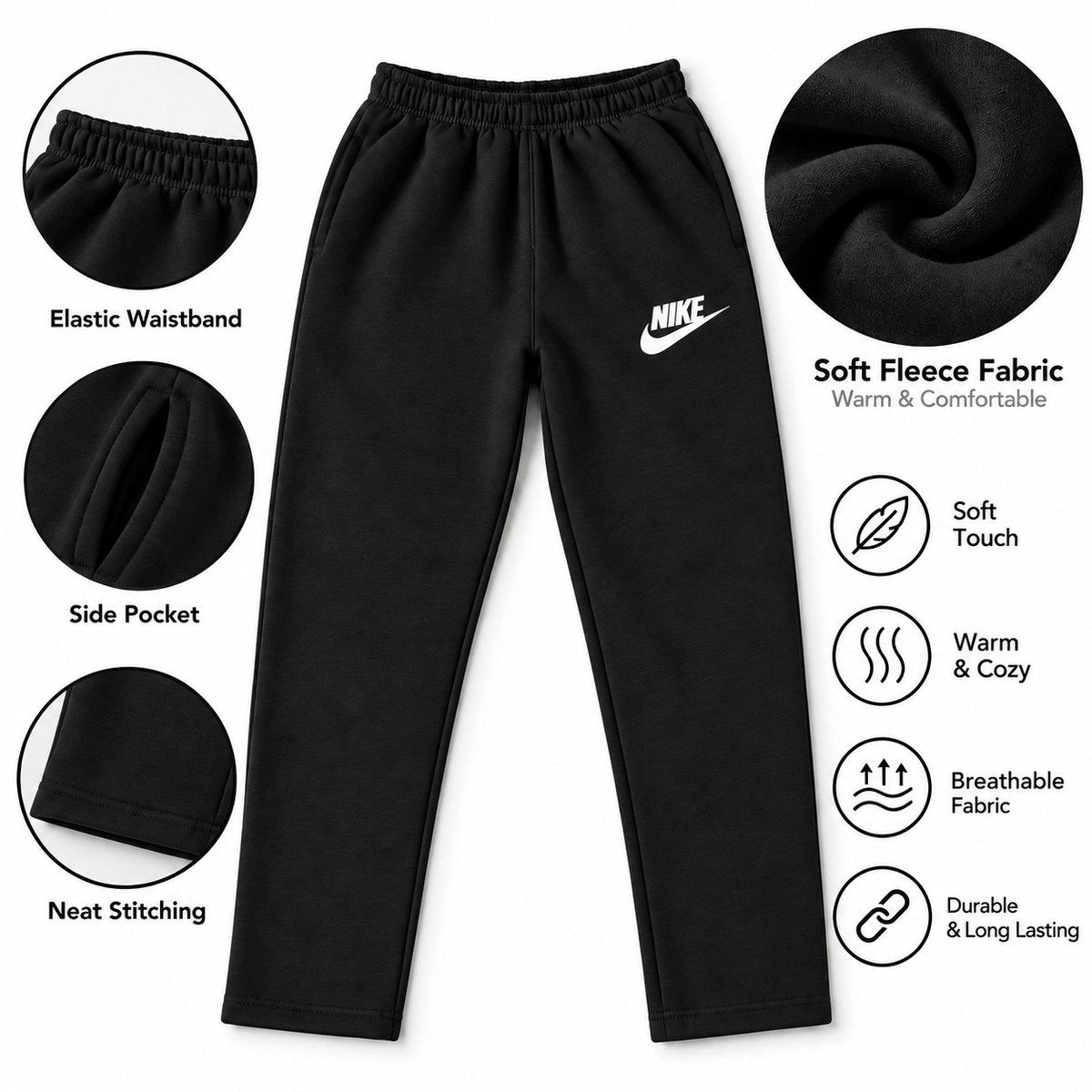 Premium Fleece Branded Trousers for Men Soft, Warm & Comfortable Black