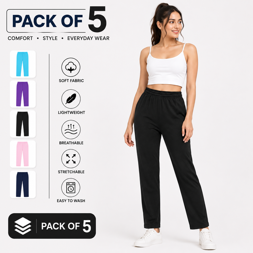 Pack of 5 Women cotton trousers  Soft Comfortable Daily Wear