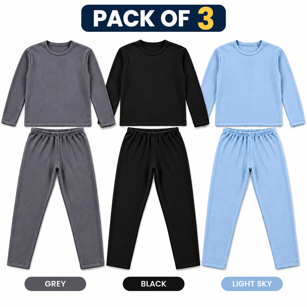 Unisex Ribbed Thermal Warmer Set Pack of 3 Full Sleeve Shirt & Trouser