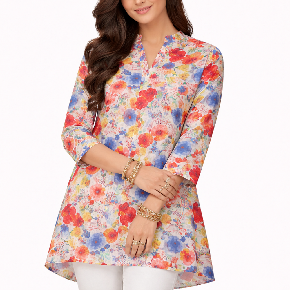 Women Printed Casual Tunic Top – Soft Floral & Pattern Design