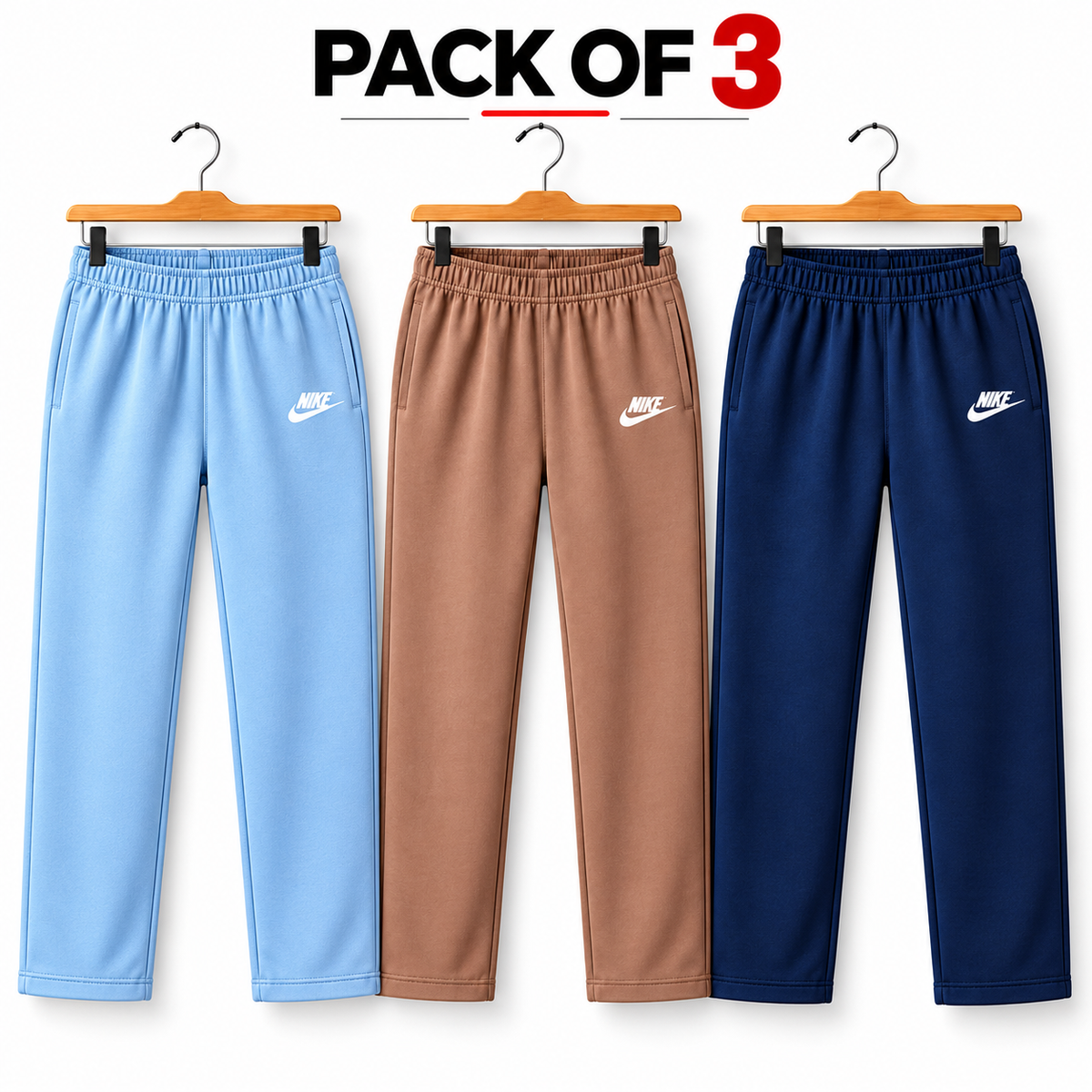 Men’s Terry Trousers Pack of 3 Sky, L.Brown & Navy