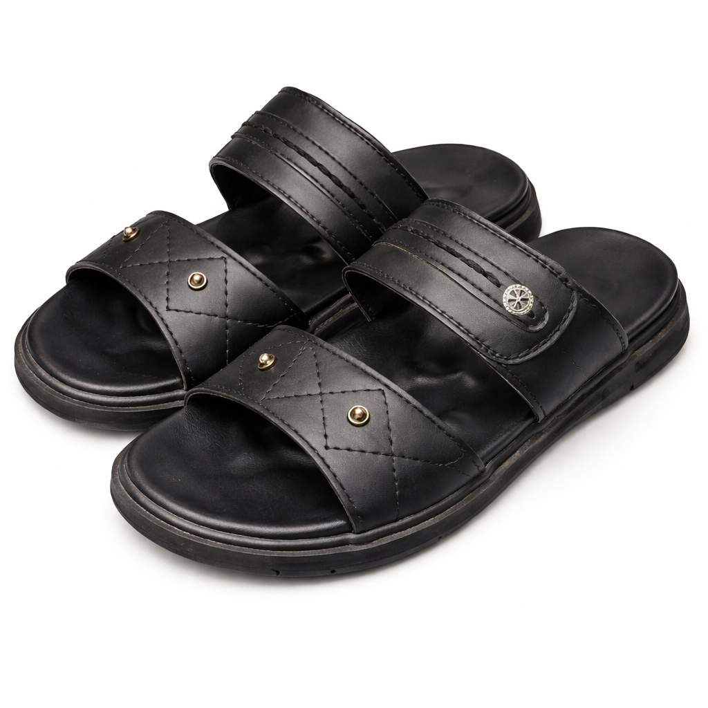 Men Quilted Strap Sandals – Premium Casual Slip-On Comfort Slippers