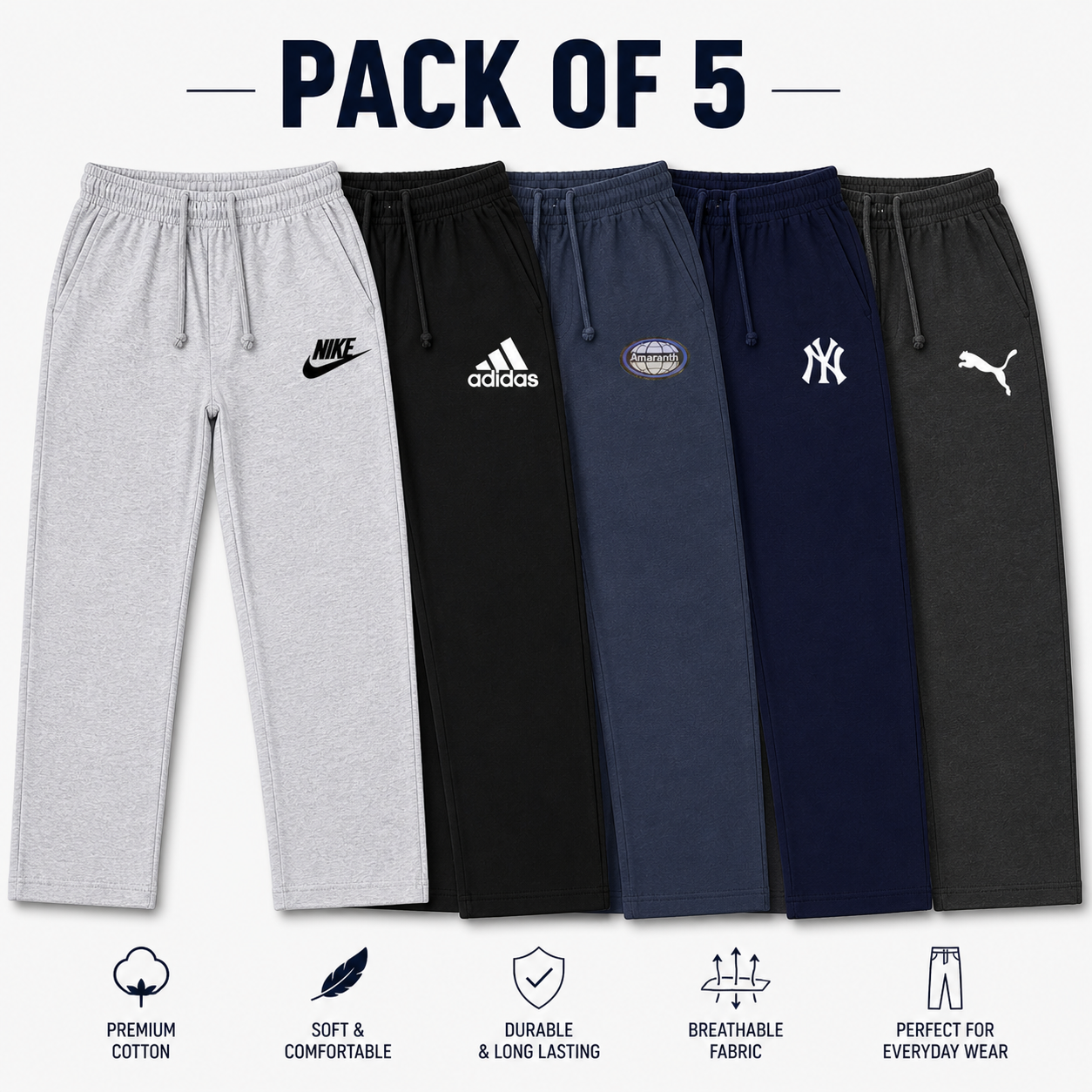 Men’s Jersey Cotton Trouser Pack of 5 – Premium Cotton Trouser Set for Daily Wear Pakistan