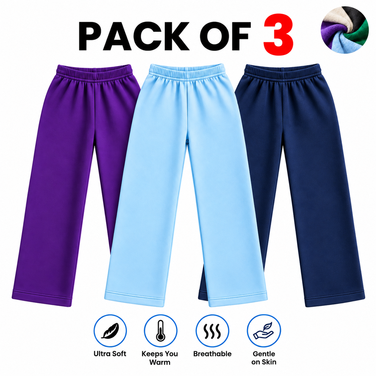 Women’s Fleece Trousers  Pack of 3 Soft & Warm Winter Trousers