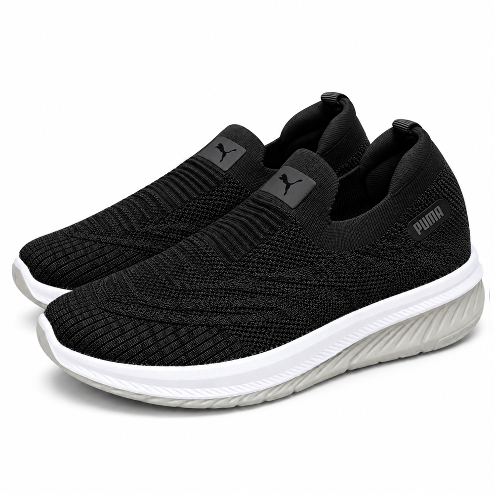 Unisex Black Knit Slip-On Sneakers Shoes ART