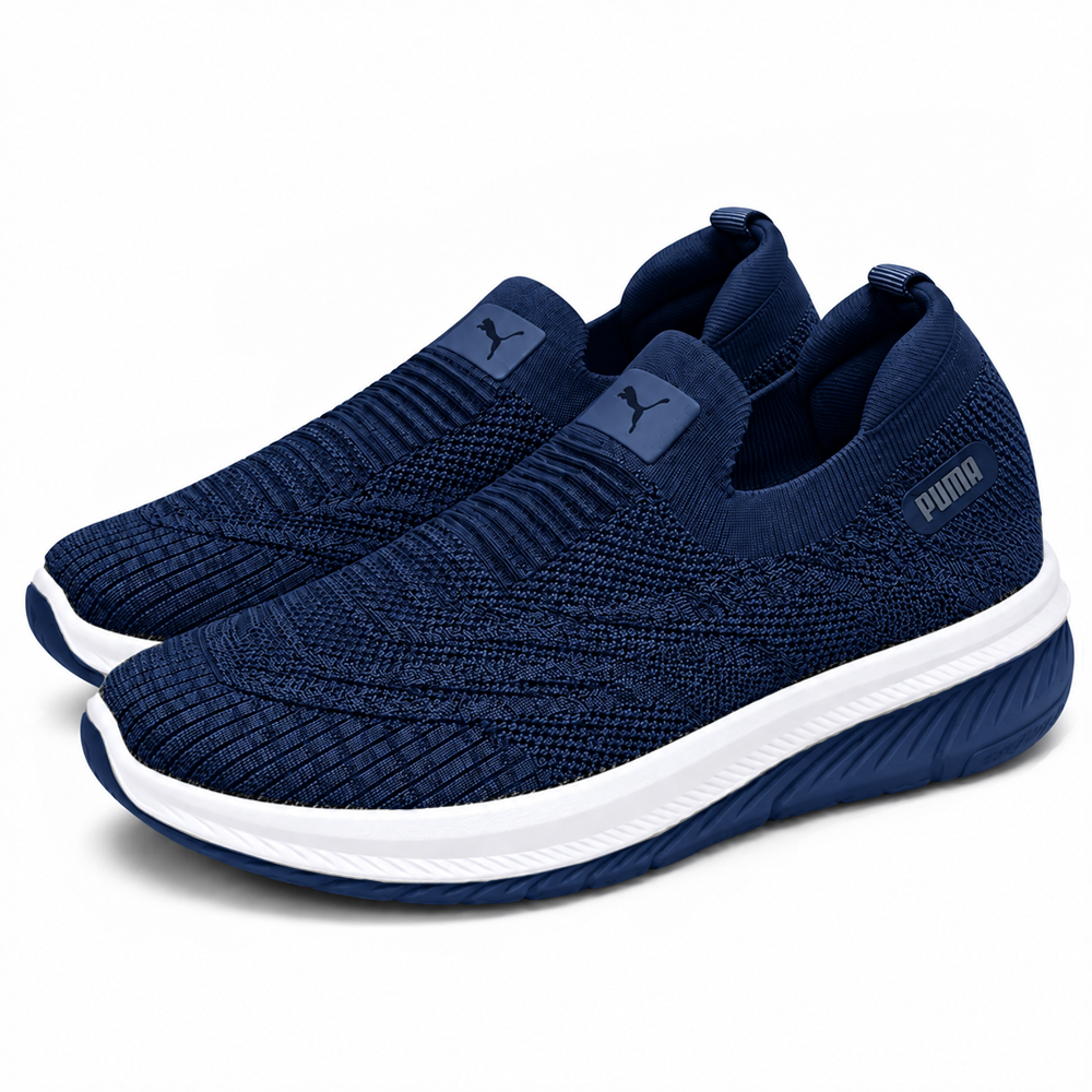 Unisex Navy Blue Knit Slip-On Sneakers Shoes ART