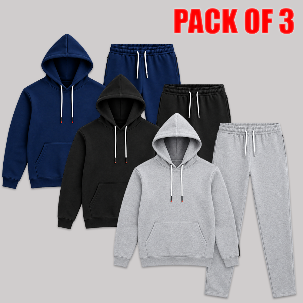 Men’s Fleece Tracksuit Pack of 3 Premium Hooded Sweatshirt & Trouser