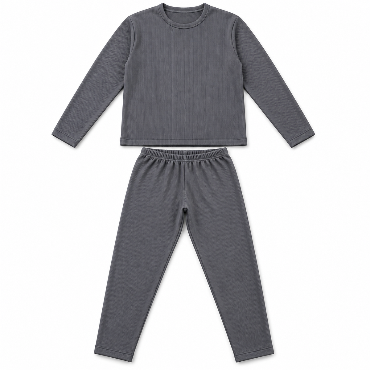 Unisex Ribbed Thermal Warmer Set Full Sleeve Shirt & Trouser D.Gray