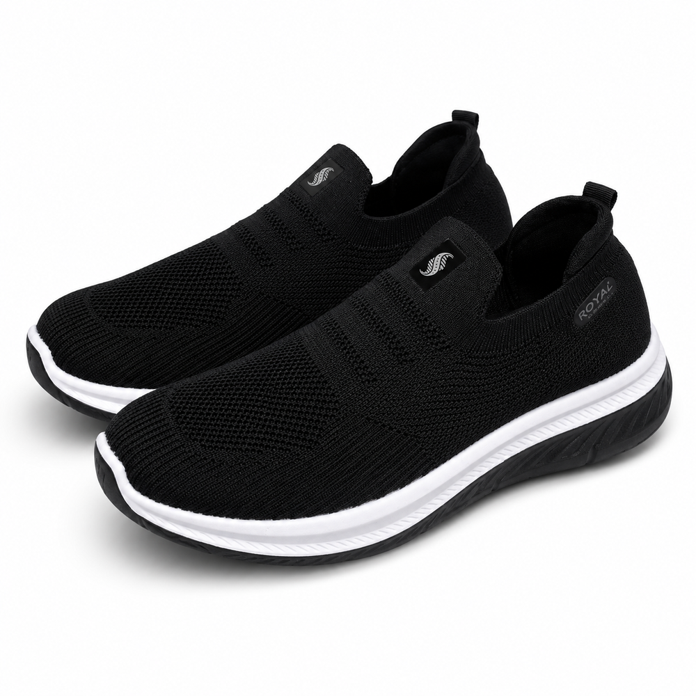 Women’s Black Slip-On Casual Sneakers – Comfortable Everyday Shoes AJK