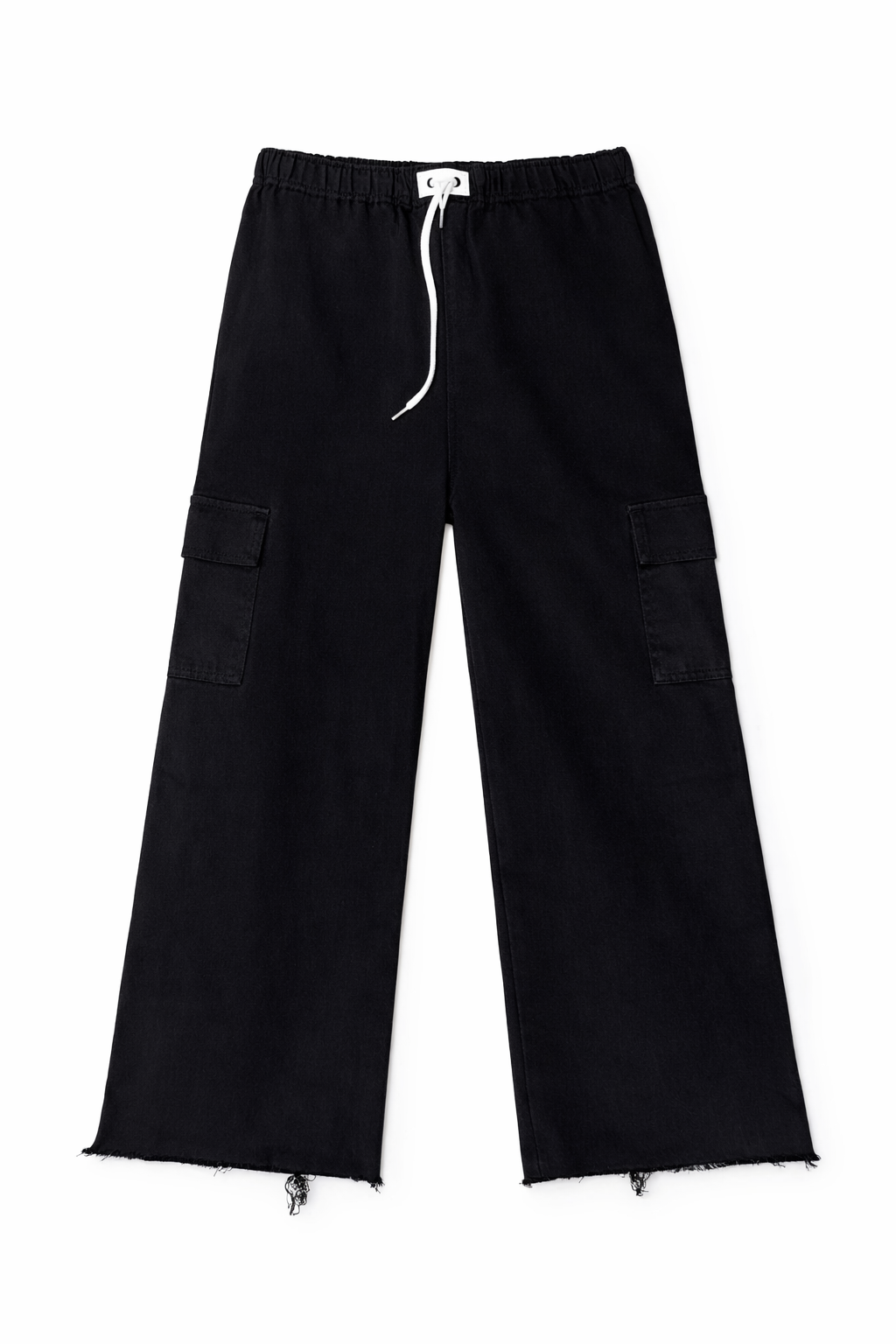 Girls Wide-Leg Denim Cargo Jeans – Elastic Waist Casual Fit