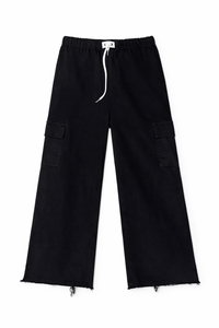 Girls Wide-Leg Denim Cargo Jeans – Elastic Waist Casual Fit