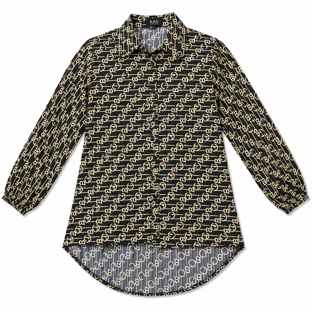 Women’s Black Printed Long Shirt – Chain Pattern Full Sleeve