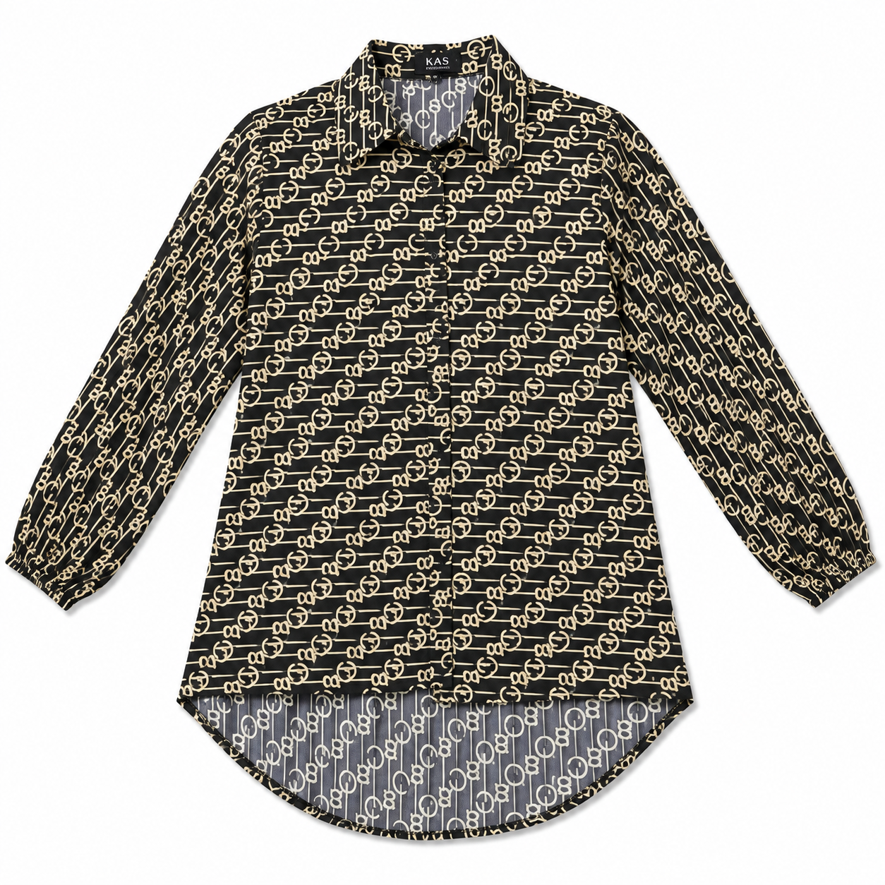 Women’s Black Printed Long Shirt – Chain Pattern Full Sleeve