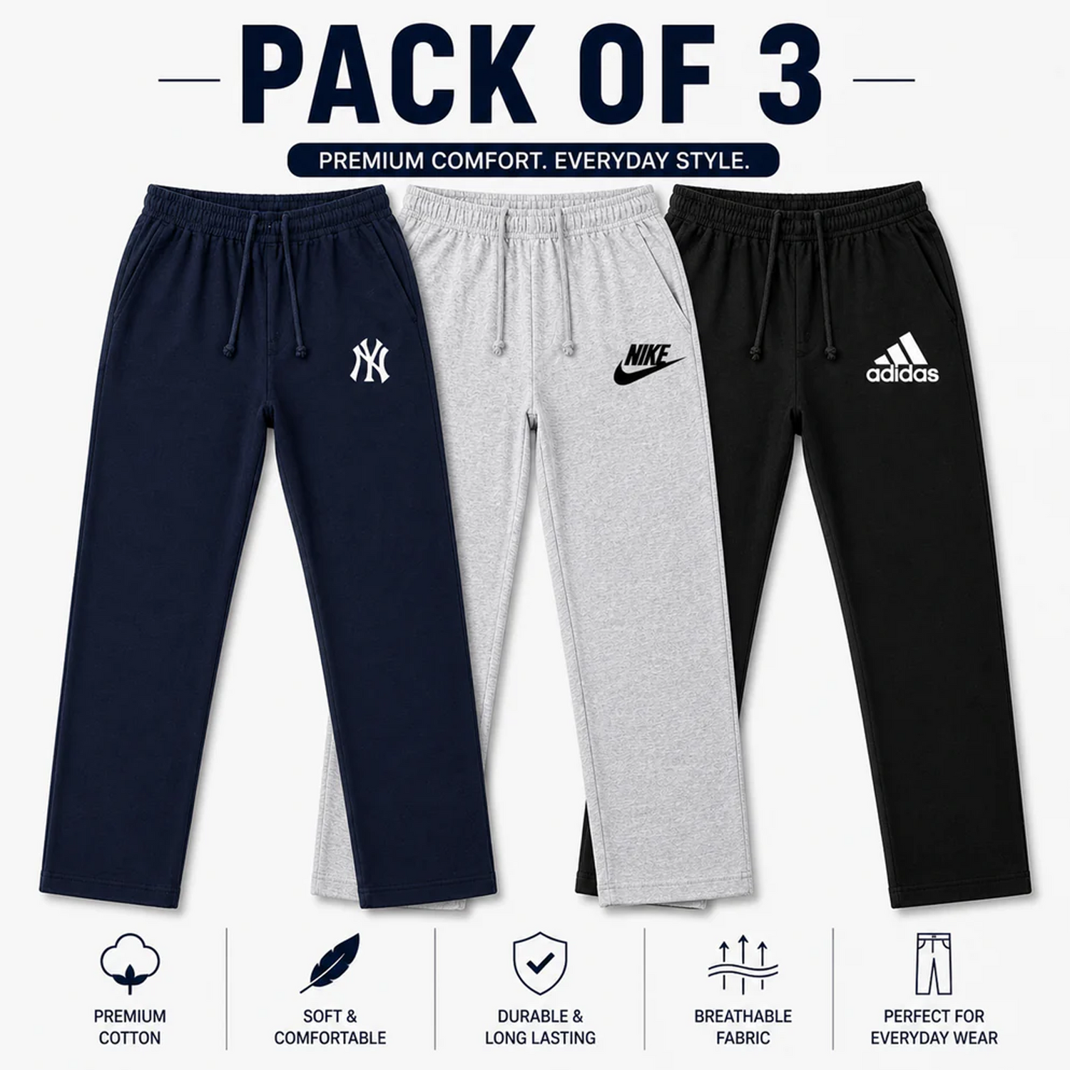 Men’s Jersey Cotton Trouser Pack of 3 – Premium Cotton Trouser Set for Daily Wear Pakistan