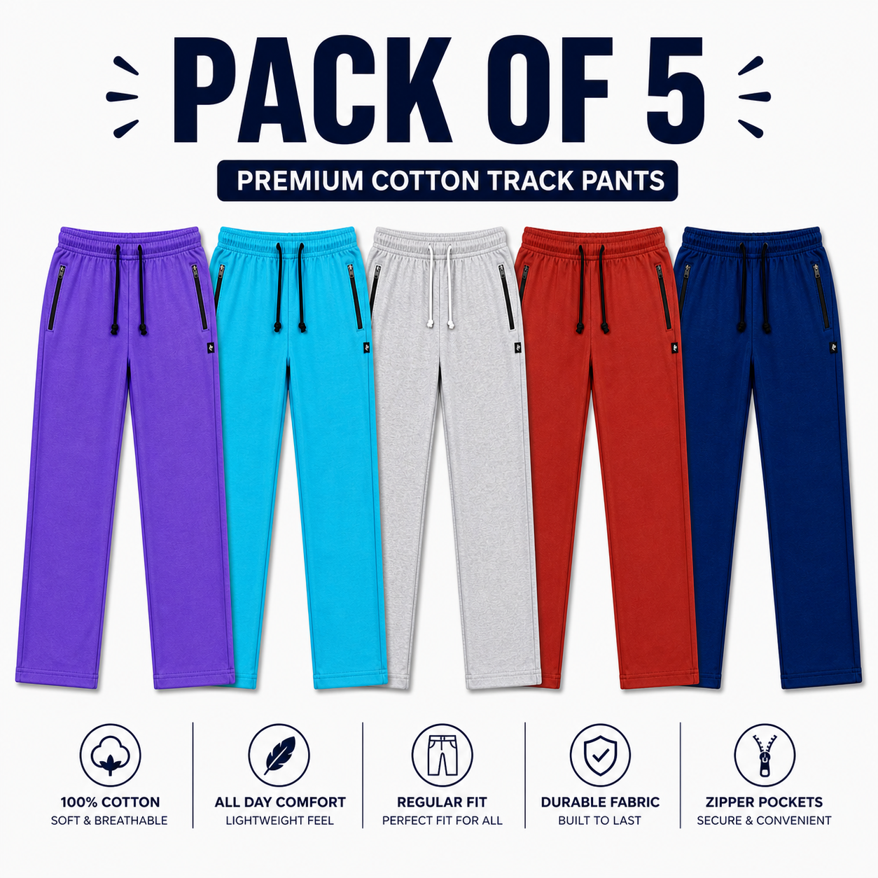 Pack of 5 Women’s Premium Cotton Trousers – Soft Comfortable Daily Wear Pants
