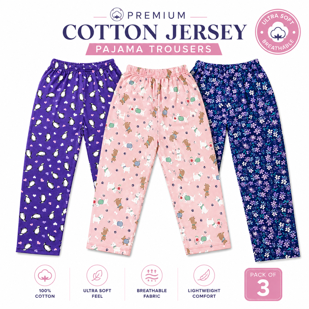Pack of 3 printed Women cotton trousers – Soft Stretch Casual Pajama Pants for Women