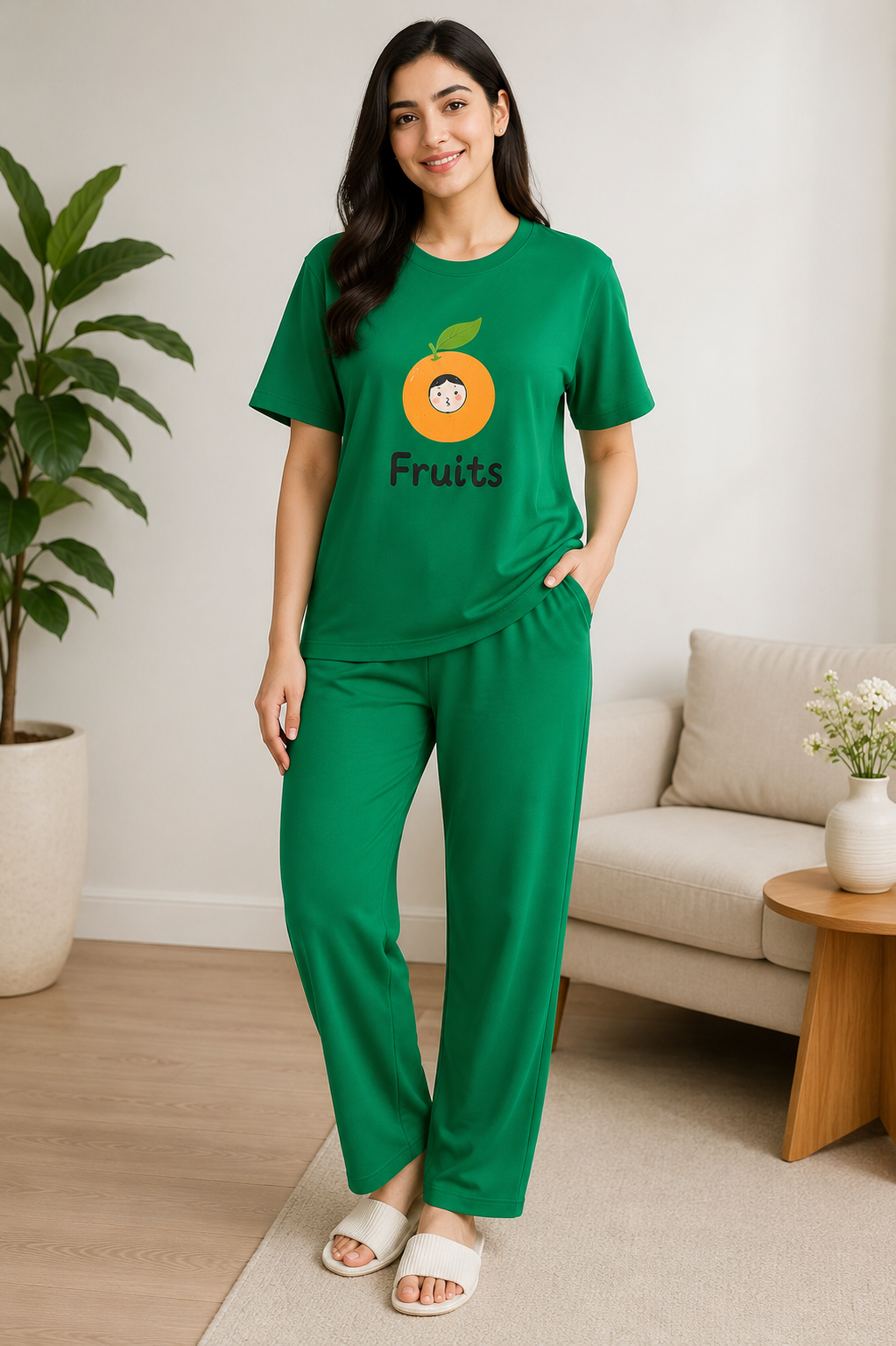 Women’s Premium Cotton Tracksuit Set – Soft & Comfortable Ladies Casual Wear for Summer - Green