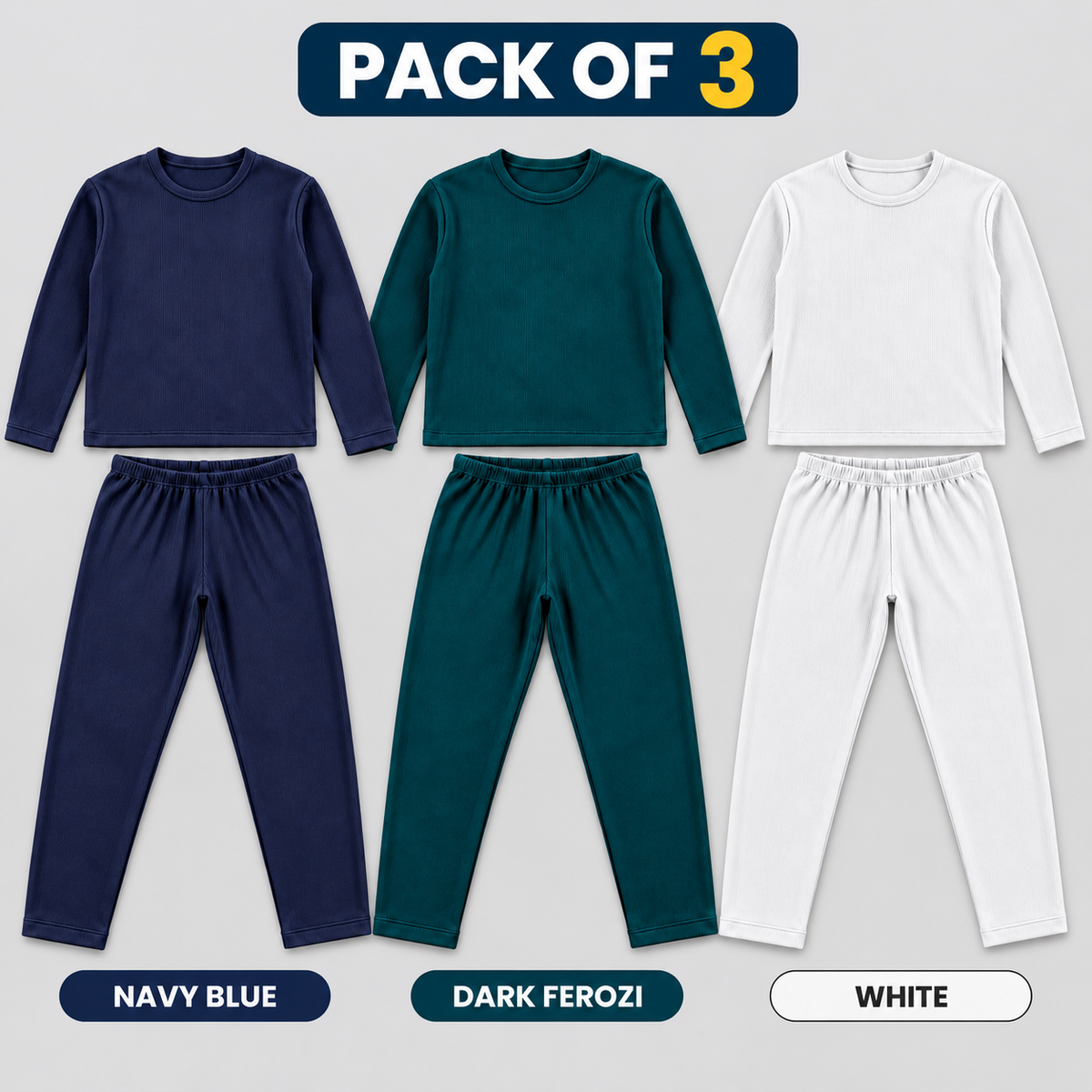 Unisex Ribbed Thermal Warmer Set Pack of 3 Full Sleeve Shirt & Trouser