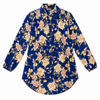 Women’s Royal Blue Floral Printed Long Shirt – Full Sleeve