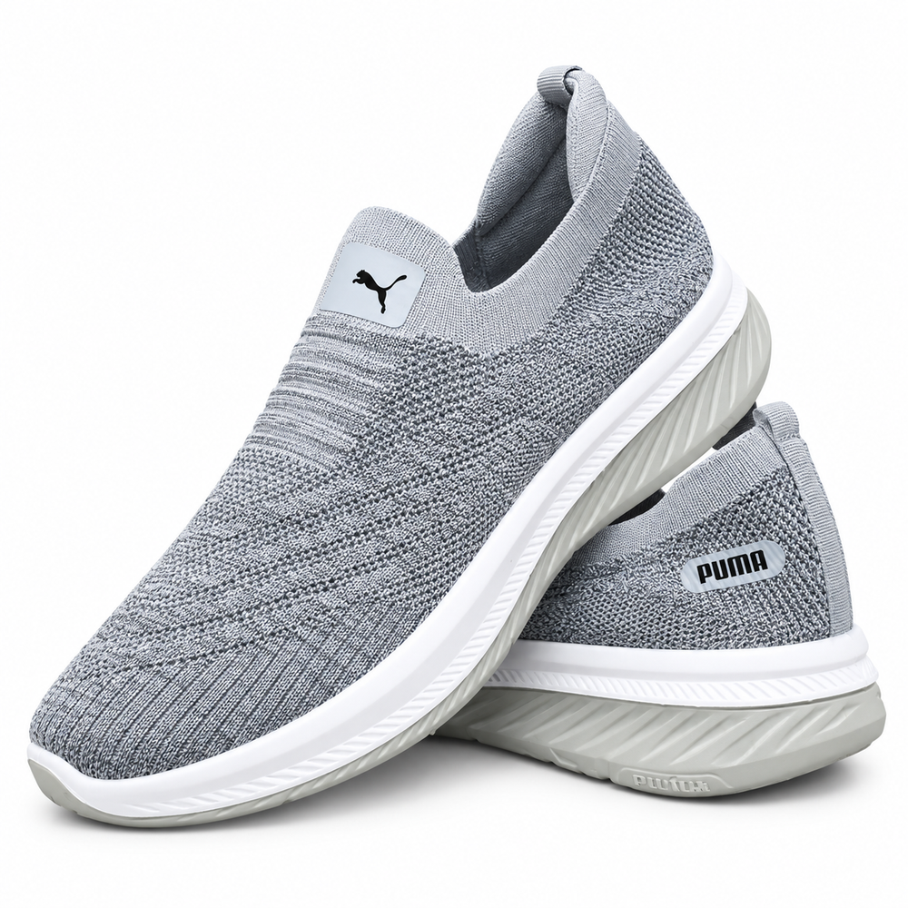 Unisex Grey Knit Slip-On Sneakers Shoes ART