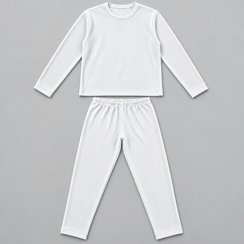 Unisex Ribbed Thermal Warmer Set Full Sleeve Shirt & Trouser White