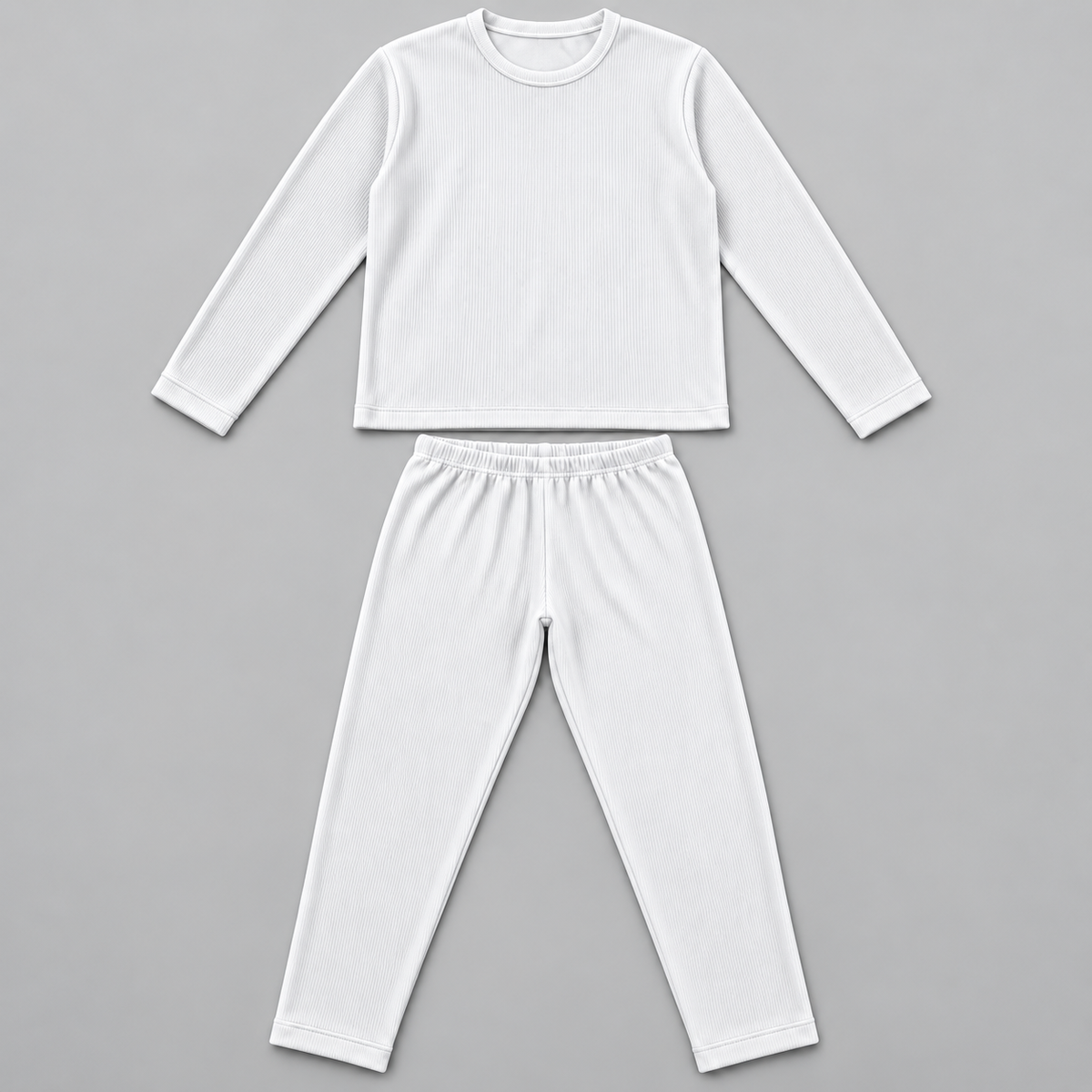 Unisex Ribbed Thermal Warmer Set Full Sleeve Shirt & Trouser White