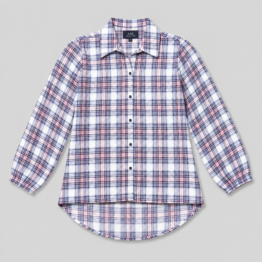 Women’s Checkered Printed Long Shirt – Blue & Pink Full Sleeve
