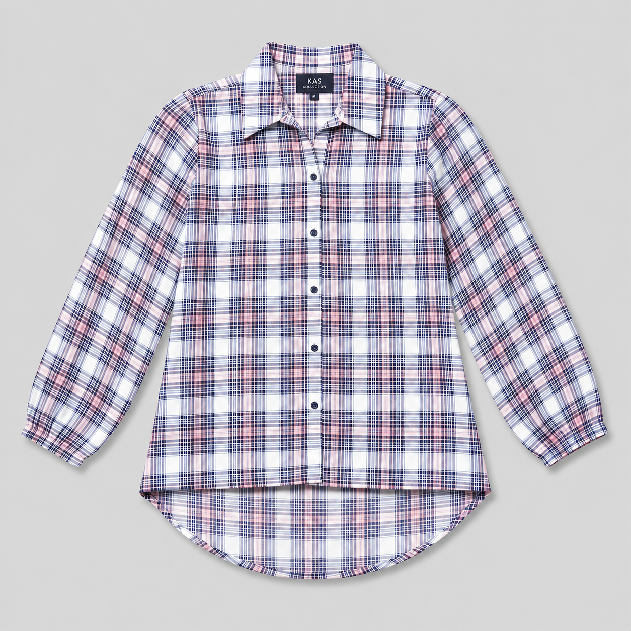 Women’s Checkered Printed Long Shirt – Blue & Pink Full Sleeve