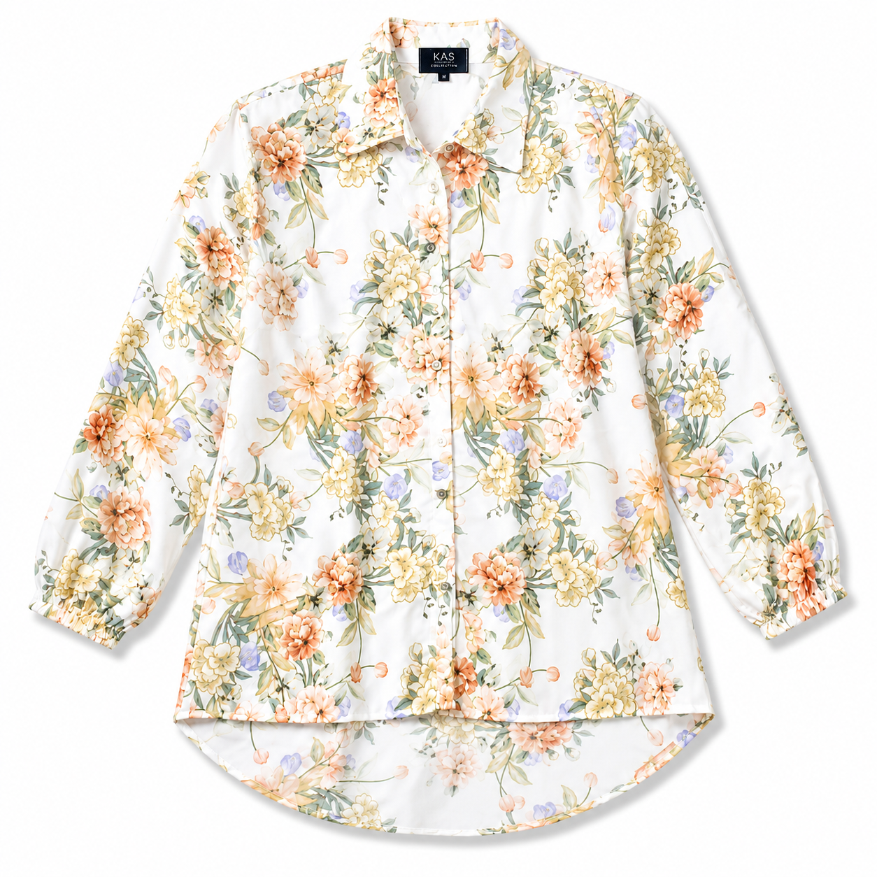Women’s White Floral Printed Long Shirt – Full Sleeve Casual Wear