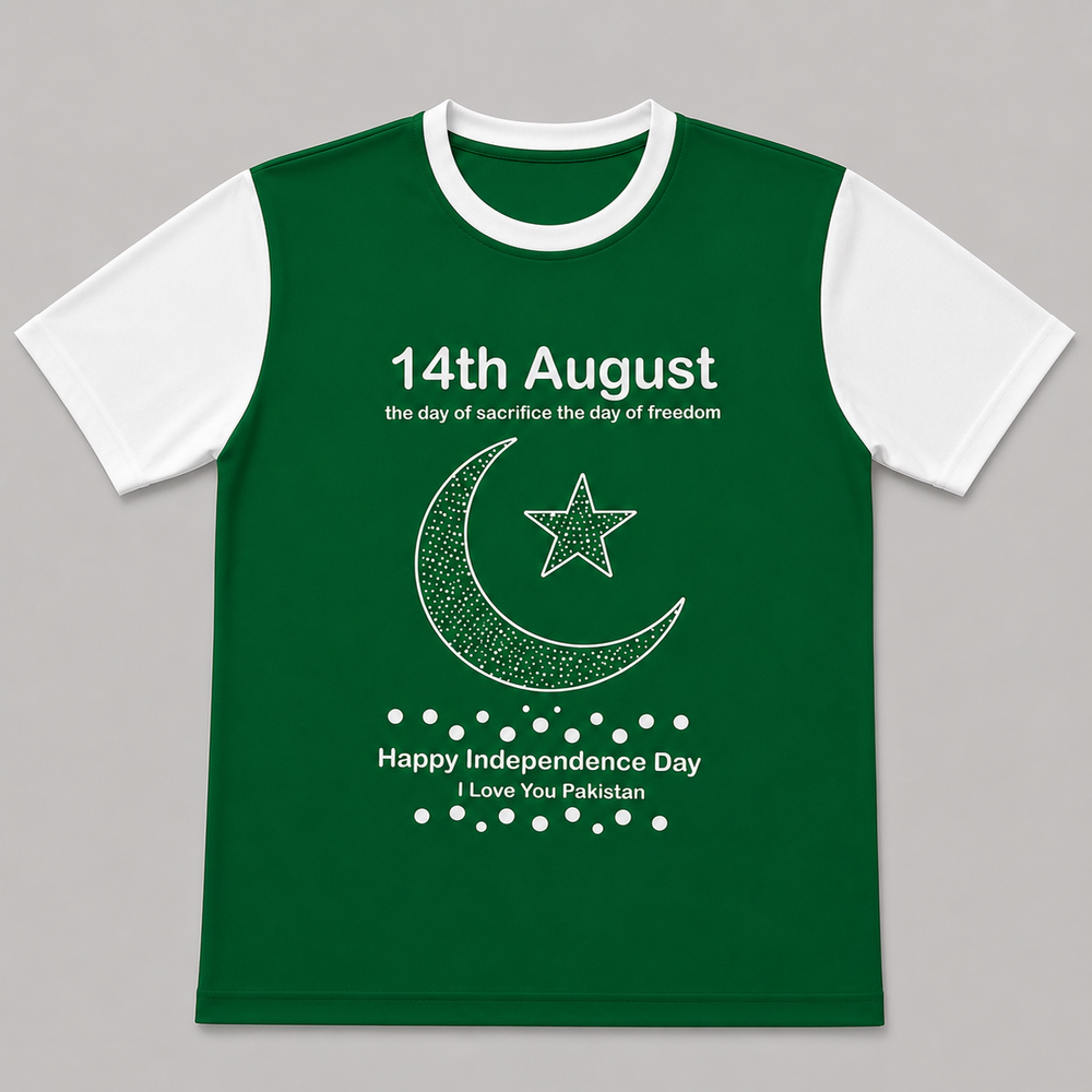 Men's 14th August Pakistan Independence Day Graphic T-Shirt – Green & White Half Sleeves