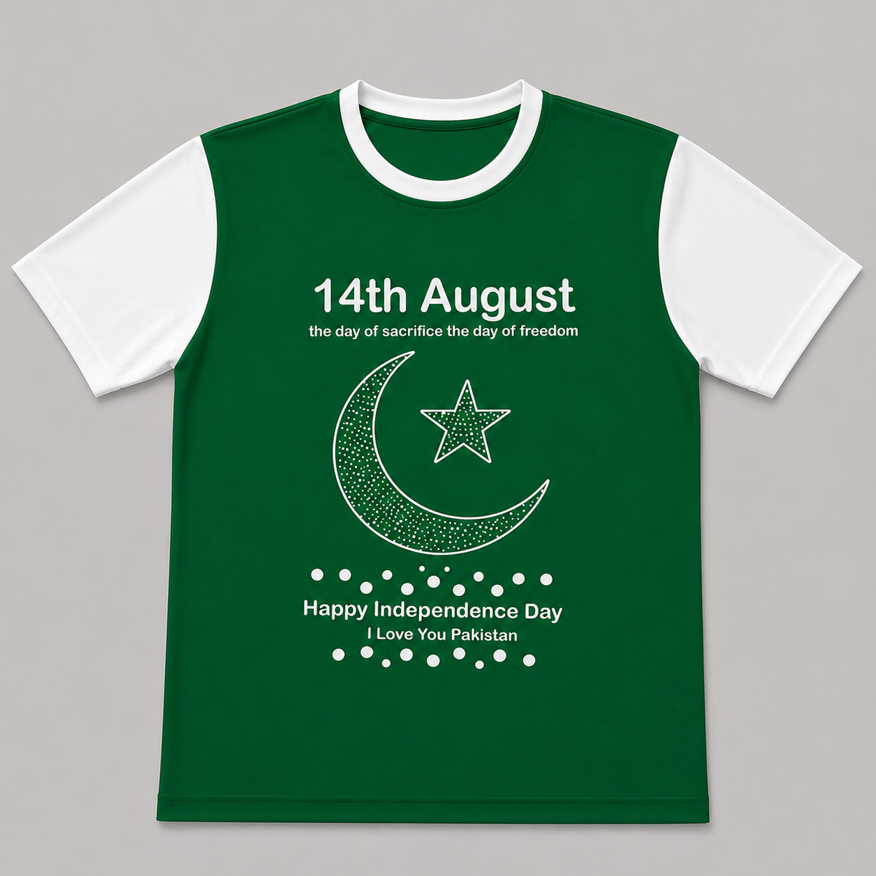 Men's 14th August Pakistan Independence Day Graphic T-Shirt – Green & White Half Sleeves