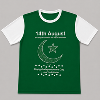 Men's 14th August Pakistan Independence Day Graphic T-Shirt – Green & White Half Sleeves
