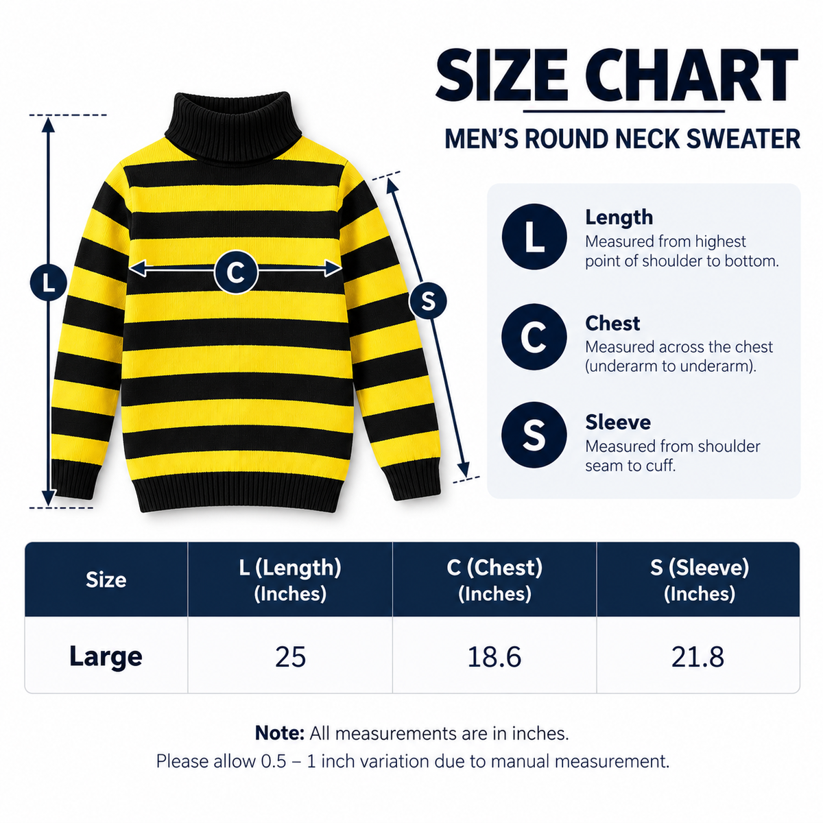 Men’s Round Neck Striped Sweater – Warm Knit Winter Pullover