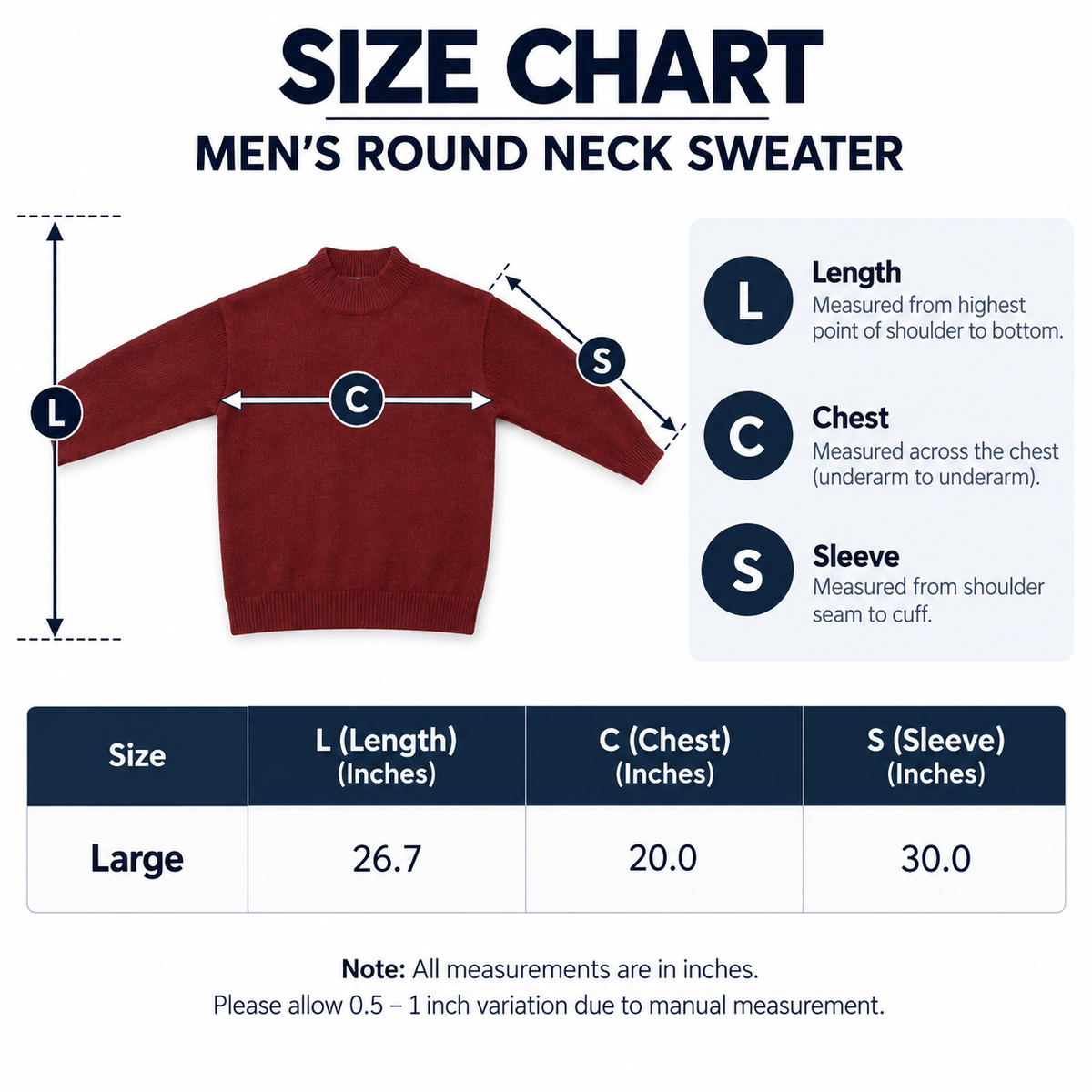 Men’s Round Neck Striped Sweater – Warm Knit Winter Pullover
