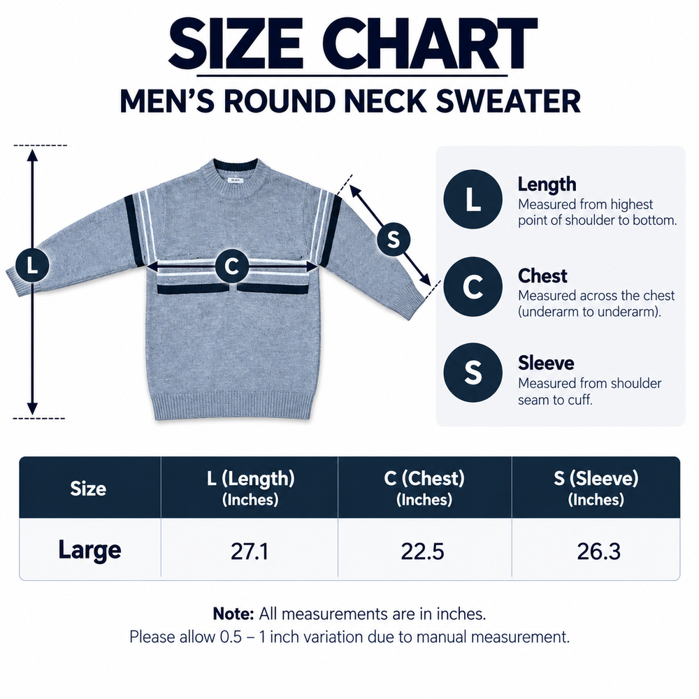 Men’s Round Neck Striped Sweater – Warm Knit Winter Pullover