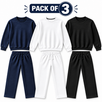 Pack of 3 Men's  Round Neck Fleece Tracksuit – Navy, White & Black