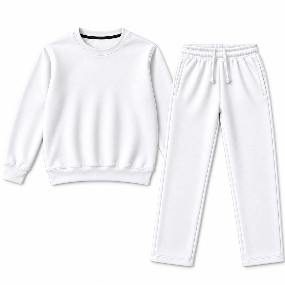 Men's  Round Neck Fleece Tracksuit White