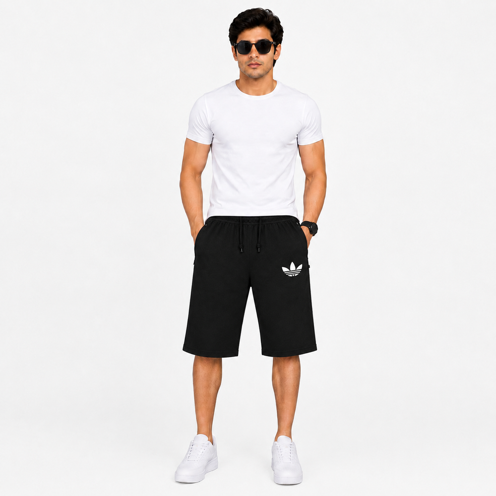 Men Shorts Cotton with Zipper Pockets – Casual Gym & Daily Wear Pakistan Black